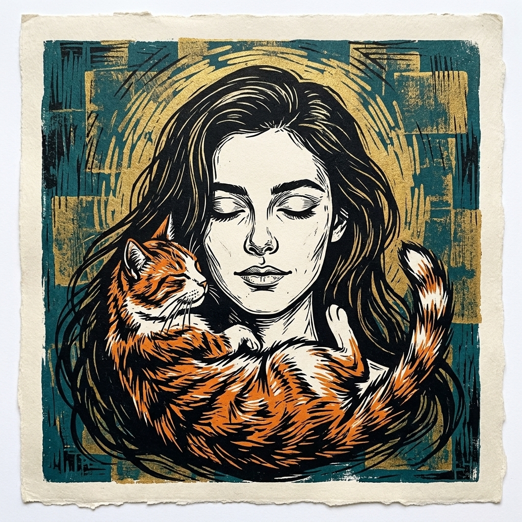 Expressionist Linocut Print AI Prompt